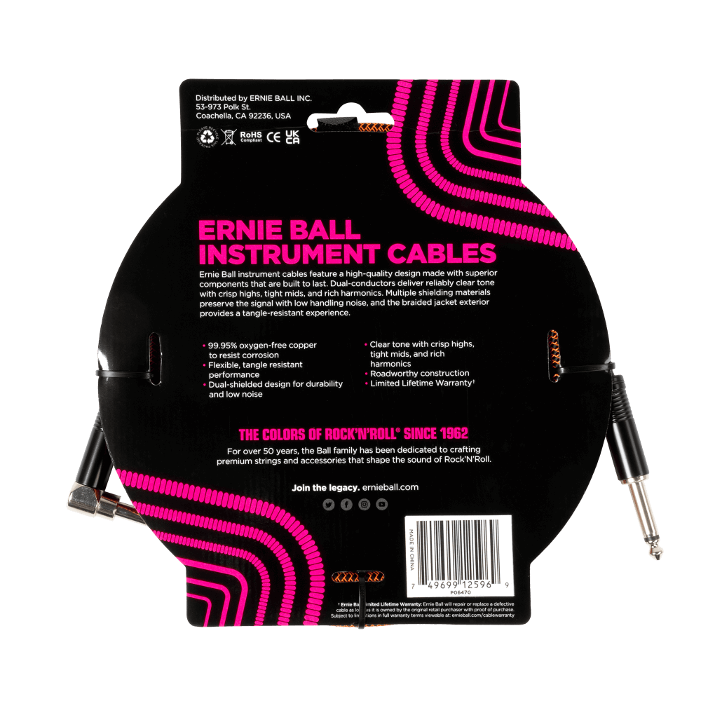 Braided Instrument Cable Straight/Angle 10ft - Pumpkin Pie Back