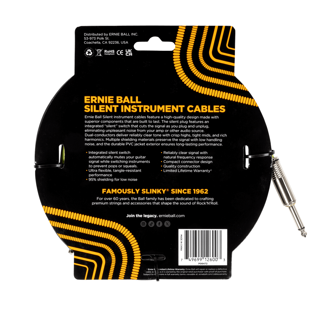 Classic Silent Instrument Cable, Straight/Straight 10ft - Black Back