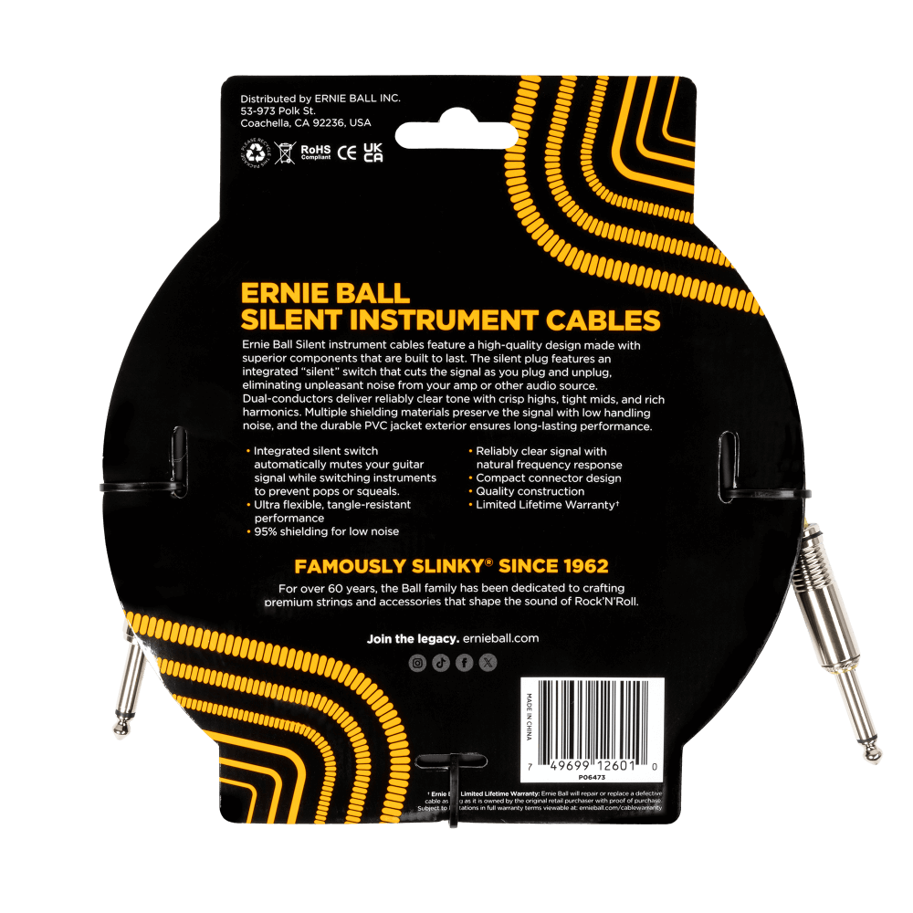 Classic Silent Instrument Cable, Straight/Straight 20ft - Black Back