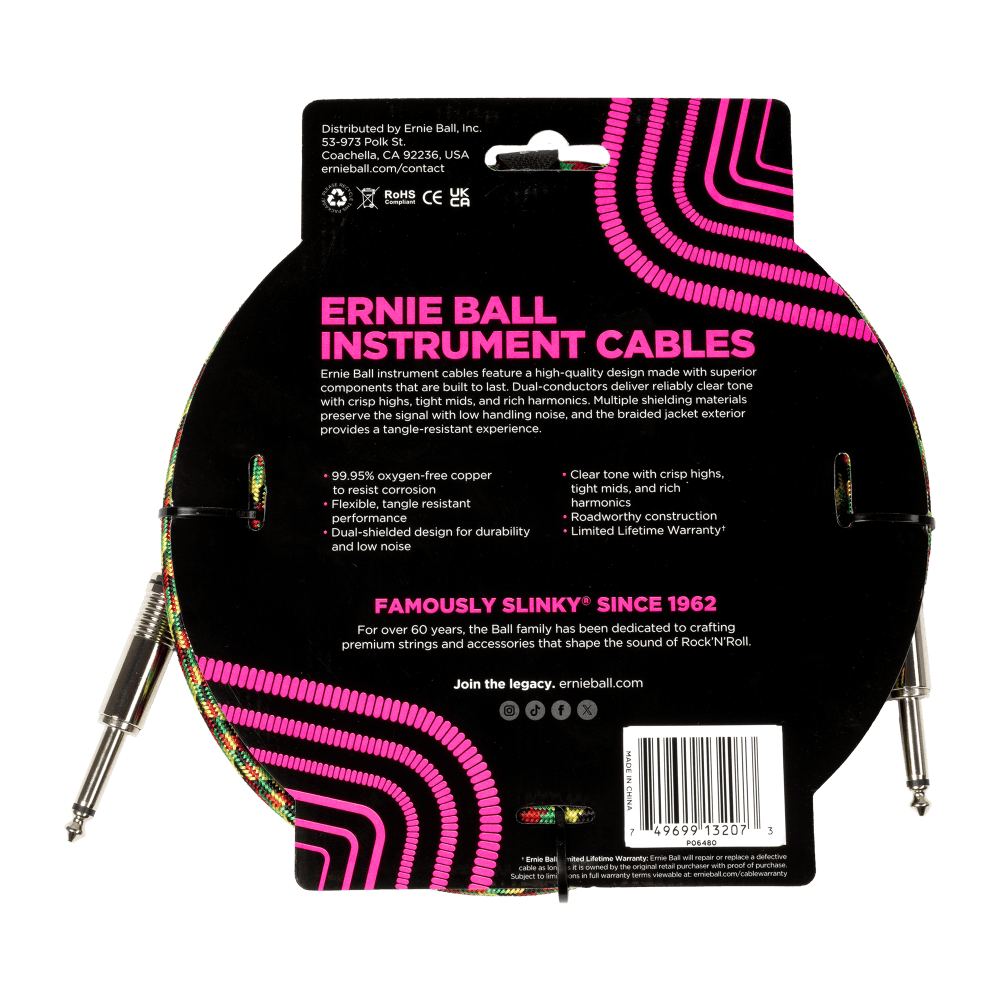 Braided Instrument Cable Straight/Straight 10ft - Good Vibrations Back