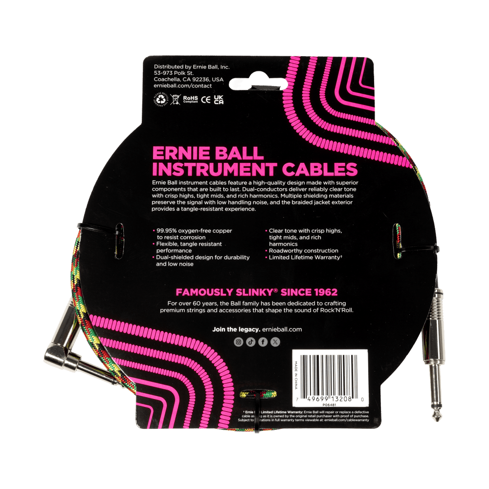 Braided Instrument Cable Straight/Angle 10ft - Good Vibrations Back