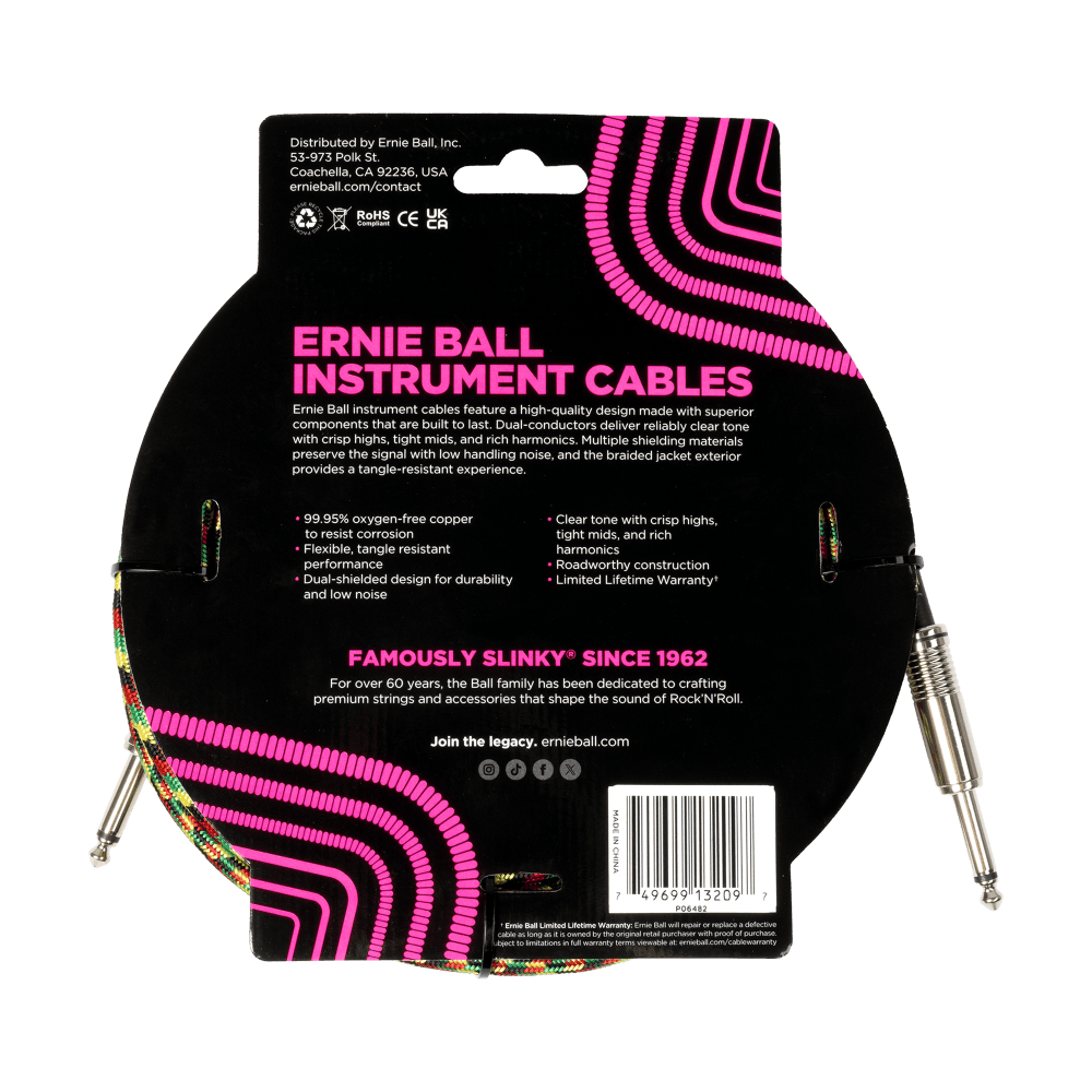 Braided Instrument Cable Straight/Straight 18ft - Good Vibrations Back