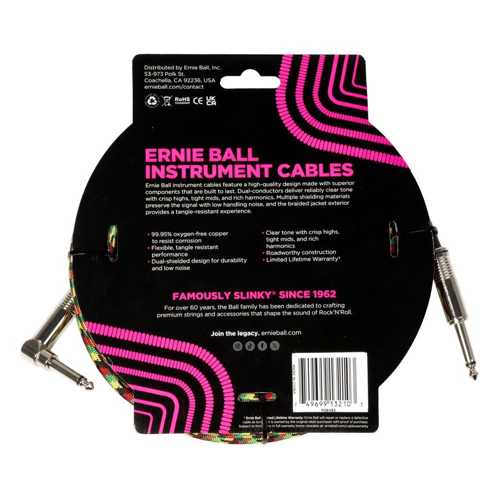 Braided Instrument Cable Straight/Angle 18ft - Good Vibrations Back