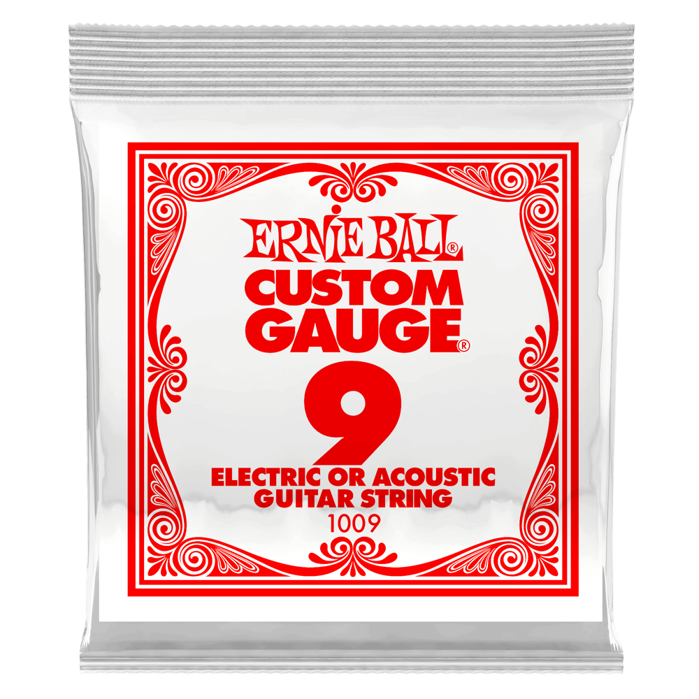 .009 Plain Steel Electric or Acoustic Guitar Strings 6 Pack Front