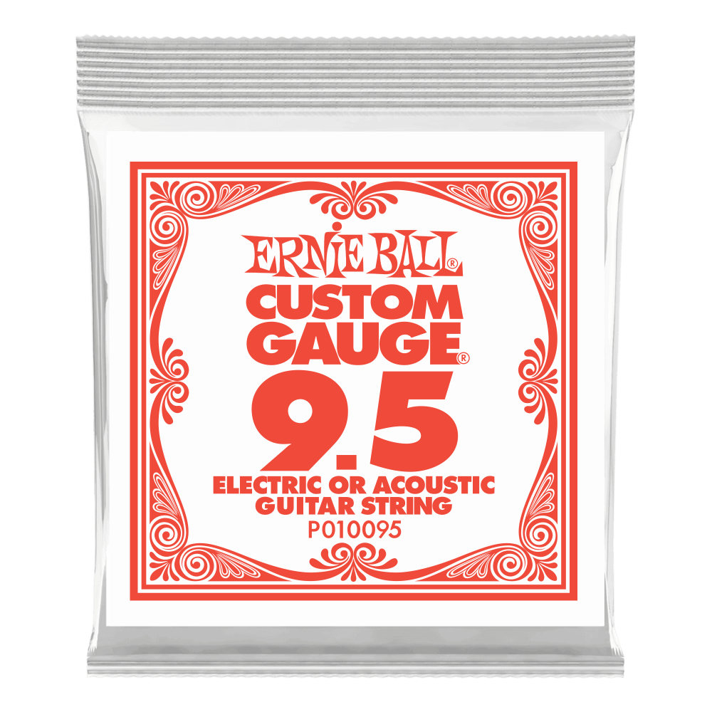 .0095 Plain Steel Electric or Acoustic Guitar Strings 6 Pack Front