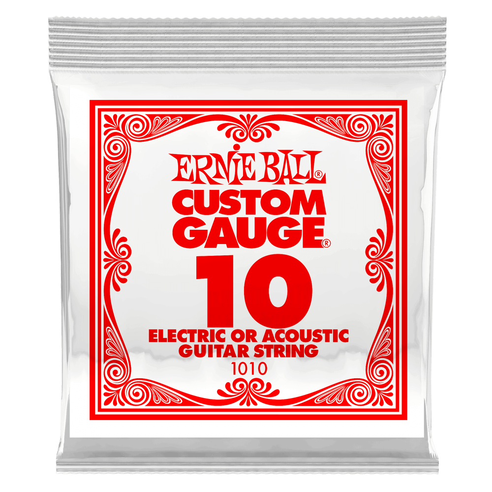 .010 Plain Steel Electric or Acoustic Guitar Strings 6 Pack Front