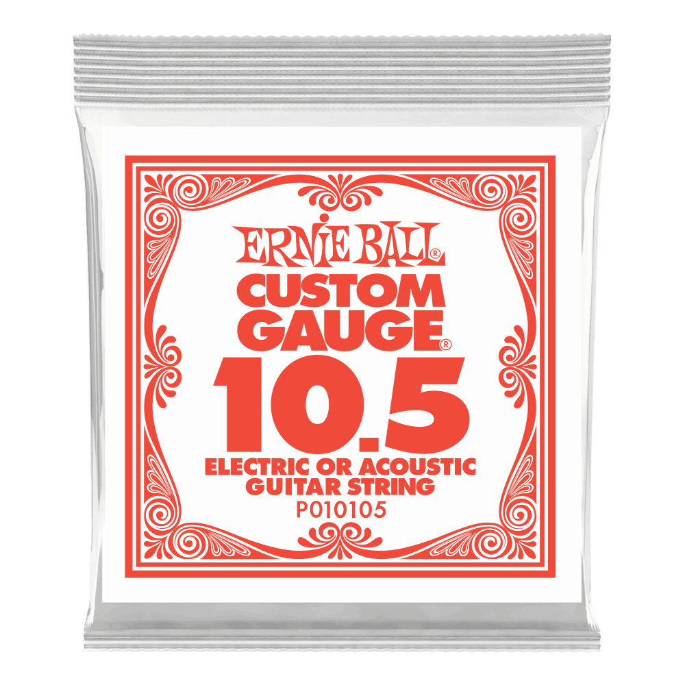 .0105 Plain Steel Electric or Acoustic Guitar Strings 6 Pack Front