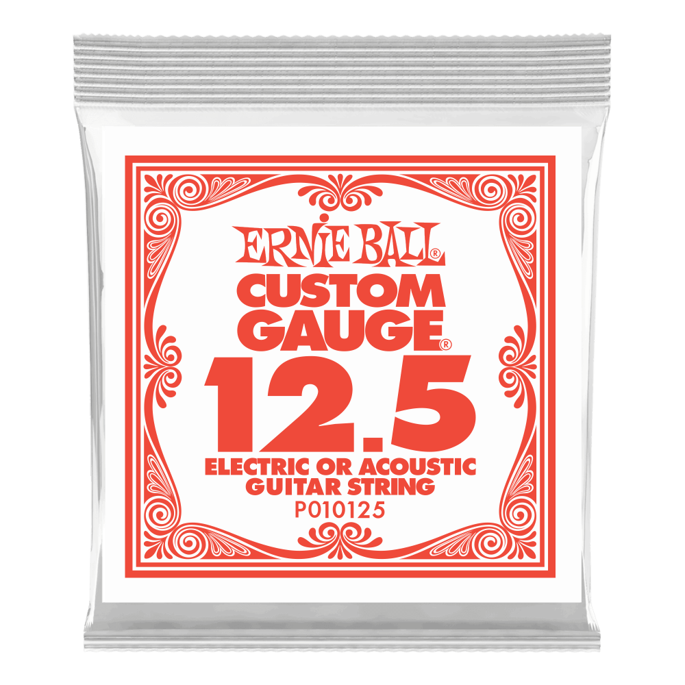 .0125 Plain Steel Electric or Acoustic Guitar Strings 6 Pack Front