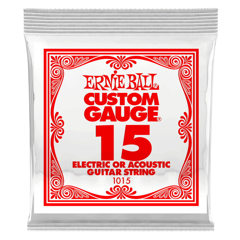 .015 Plain Steel Electric or Acoustic Guitar Strings 6 Pack Front