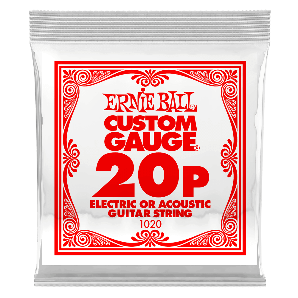 .020 Plain Steel Electric or Acoustic Guitar Strings 6 Pack Front