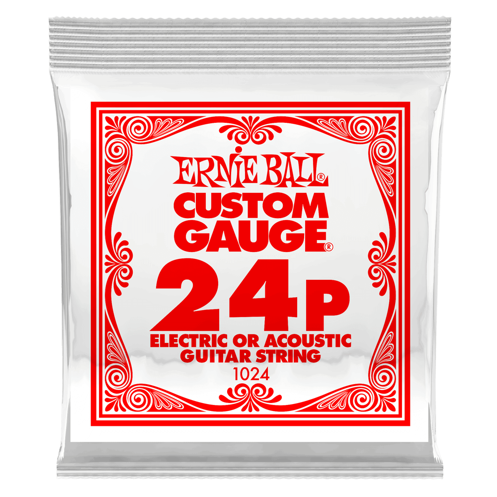 .024 Plain Steel Electric or Acoustic Guitar Strings 6 Pack Front