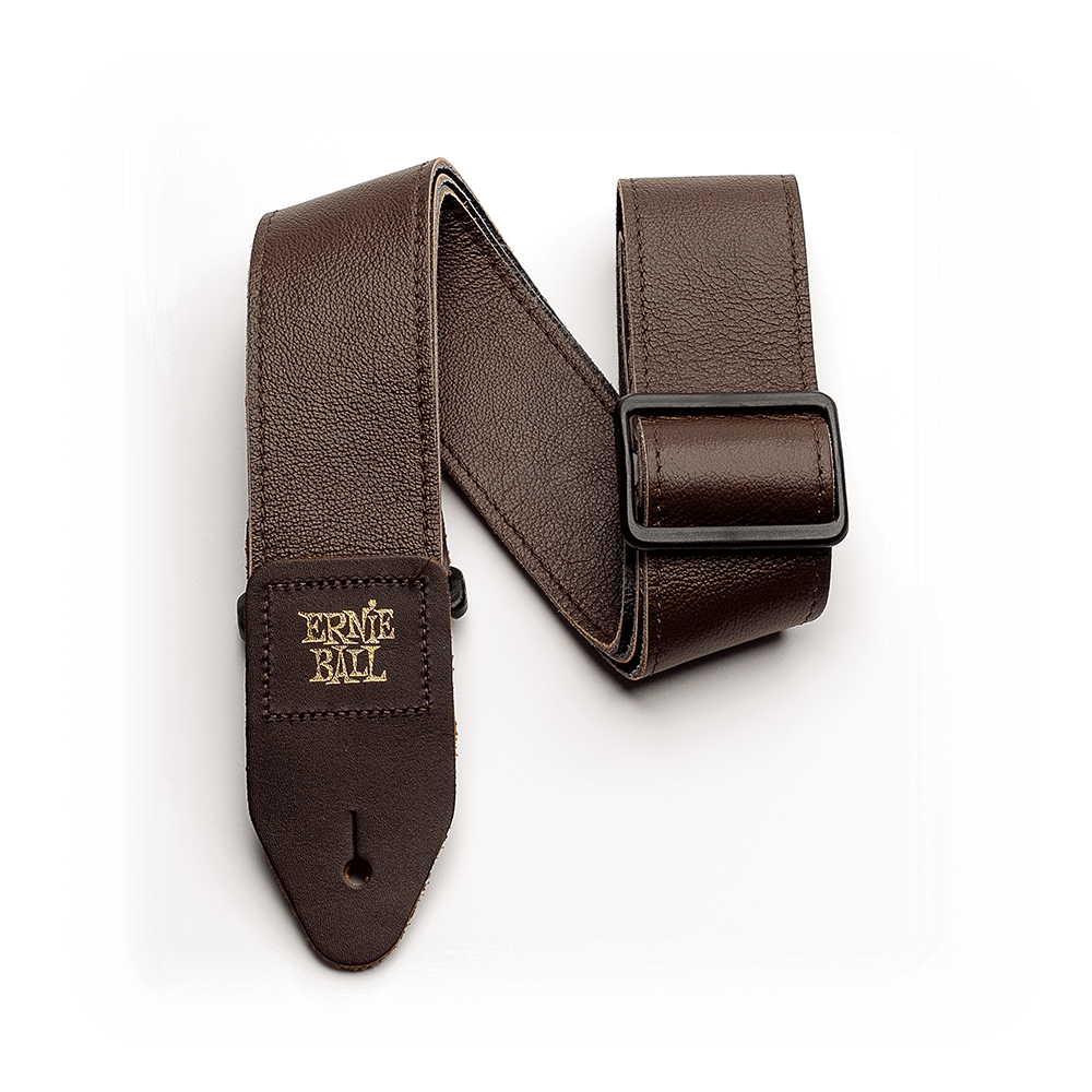 Tri-Glide 2in Italian Leather Guitar Strap/Bass Strap - Brown Front