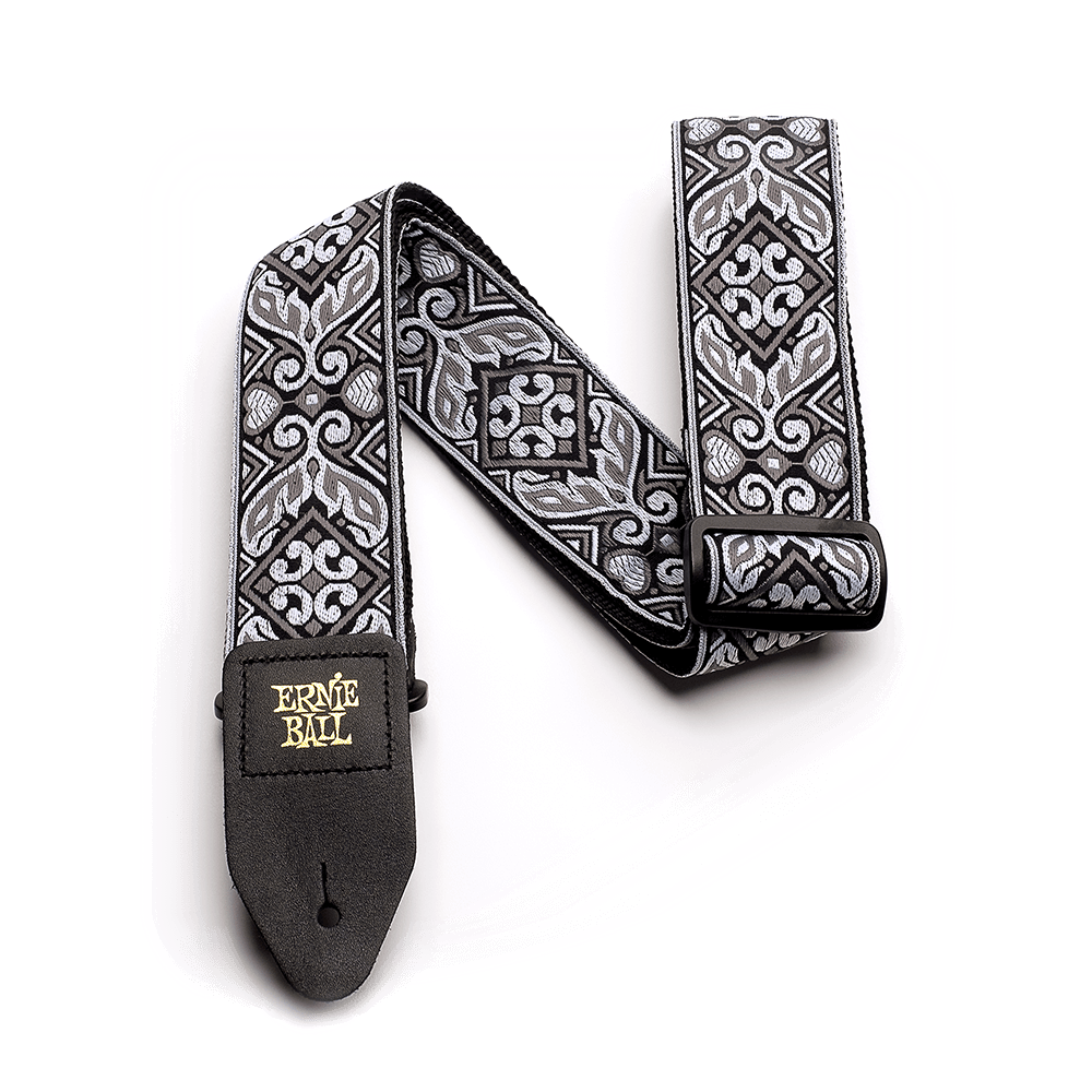 Classic Jacquard Guitar Strap/Bass Strap - Tribal Silver Front
