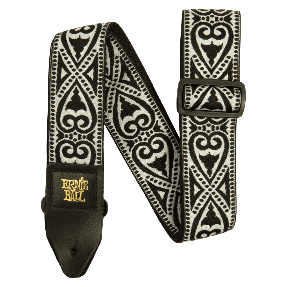 Classic Jacquard Guitar Strap/Bass Strap - Black Heart Front