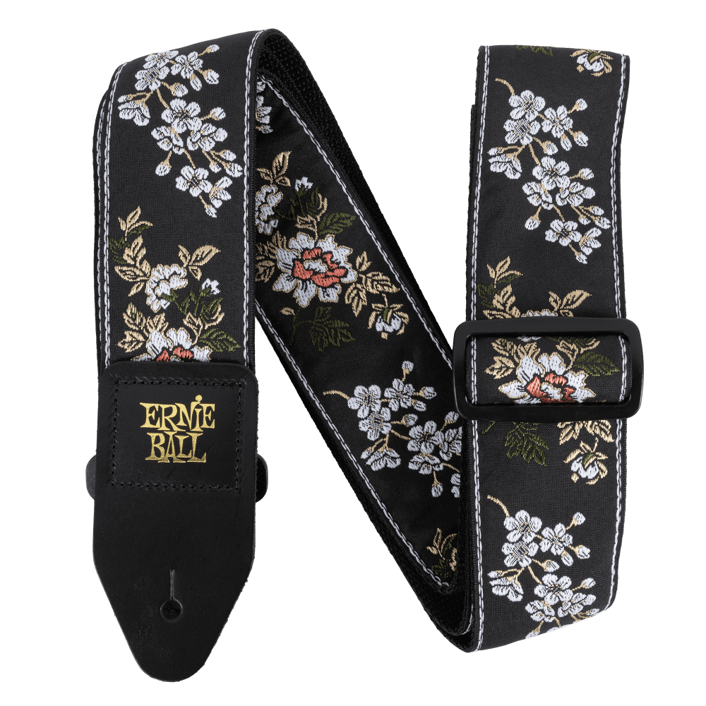 Classic Jacquard Guitar Strap/Bass Strap - White Blossom Front