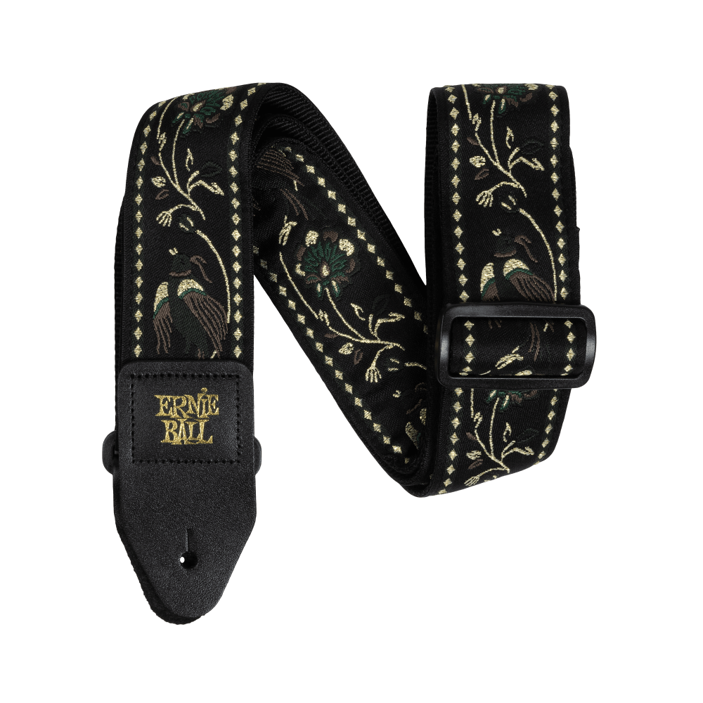 Classic Jacquard Guitar Strap/Bass Strap - Black Pleasant Pheasant Front