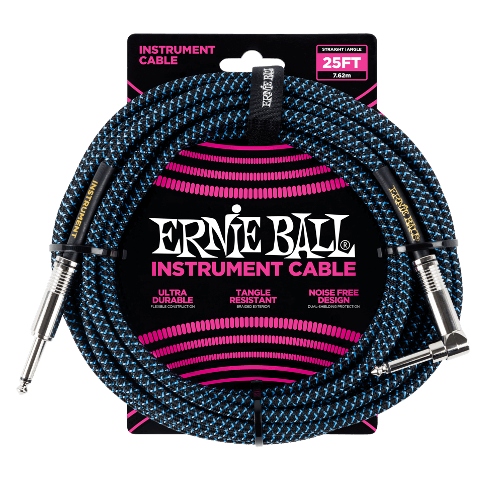 Braided Instrument Cable Straight/Angle 25ft - Black/Blue Front