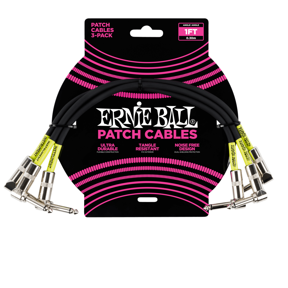 Classic Patch Cable Angle/Angle 1ft - Black - 3 Pack Front