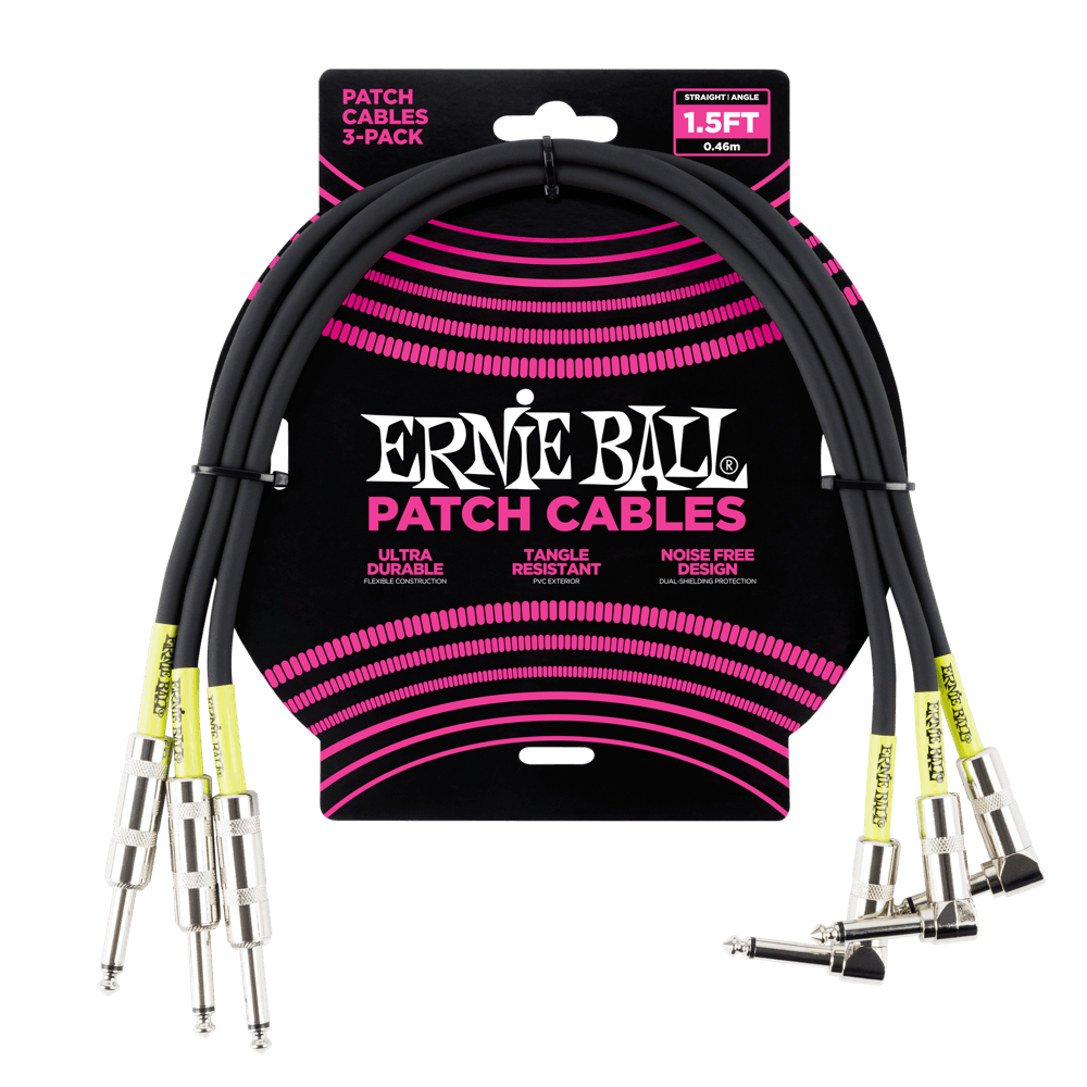 Classic  Patch Cable Straight/Angle 1.5ft - Black - 3 Pack Front