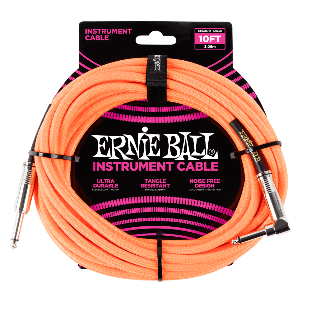 Braided Instrument Cable Straight/Angle 10ft - Neon Orange Front