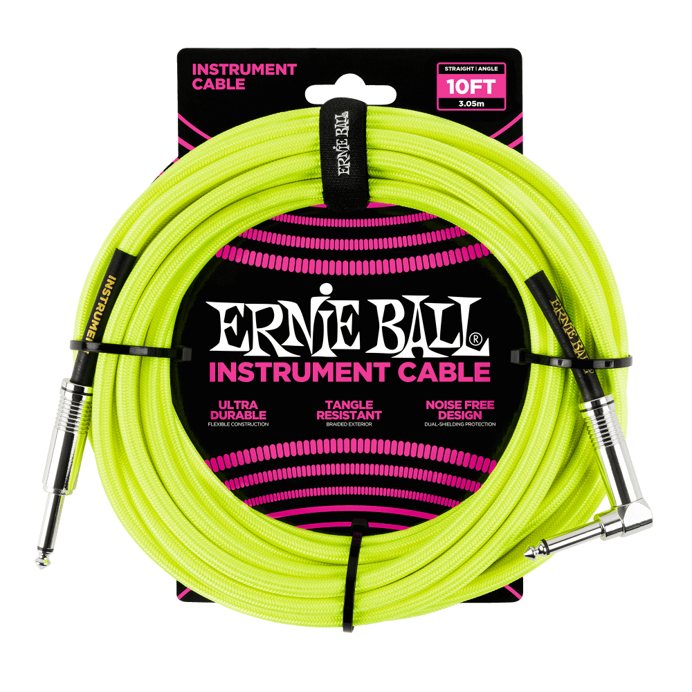 Braided Instrument Cable Straight/Angle 10ft - Neon Yellow Front