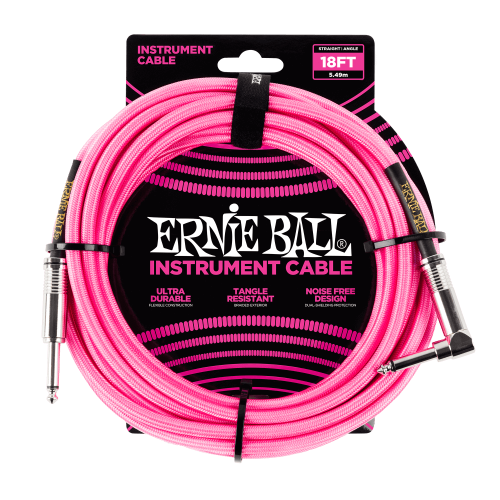 Braided Instrument Cable Straight/Angle 18ft - Neon Pink Front