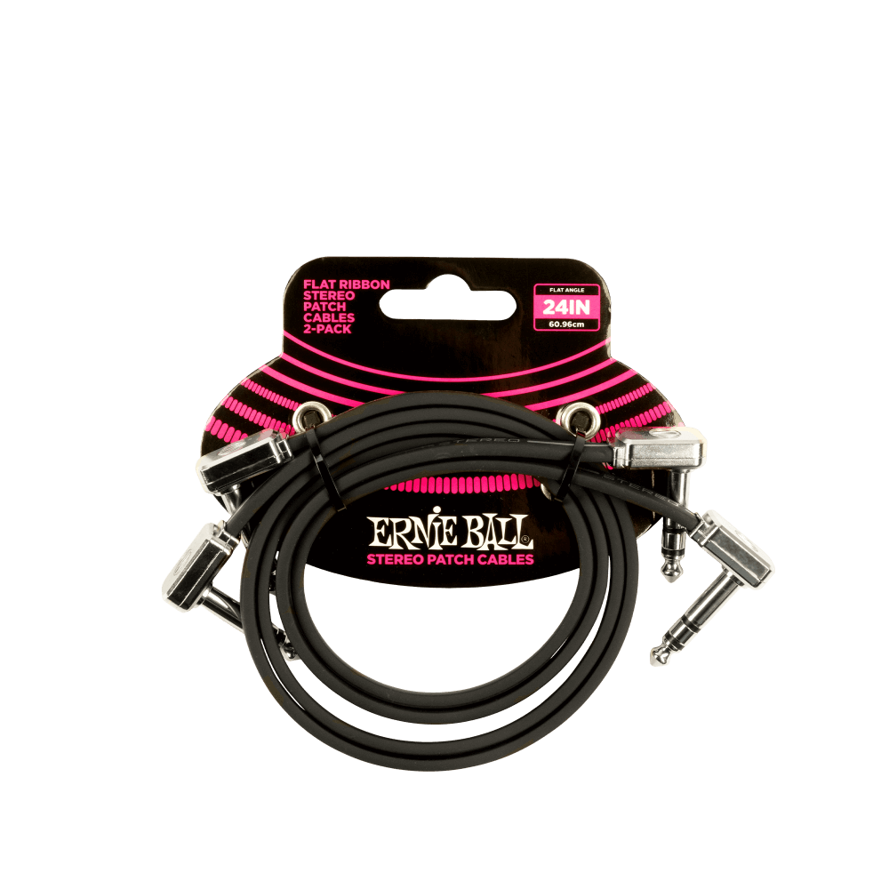 Flat Ribbon Stereo Patch Cable 24in - Black - 2 Pack Front