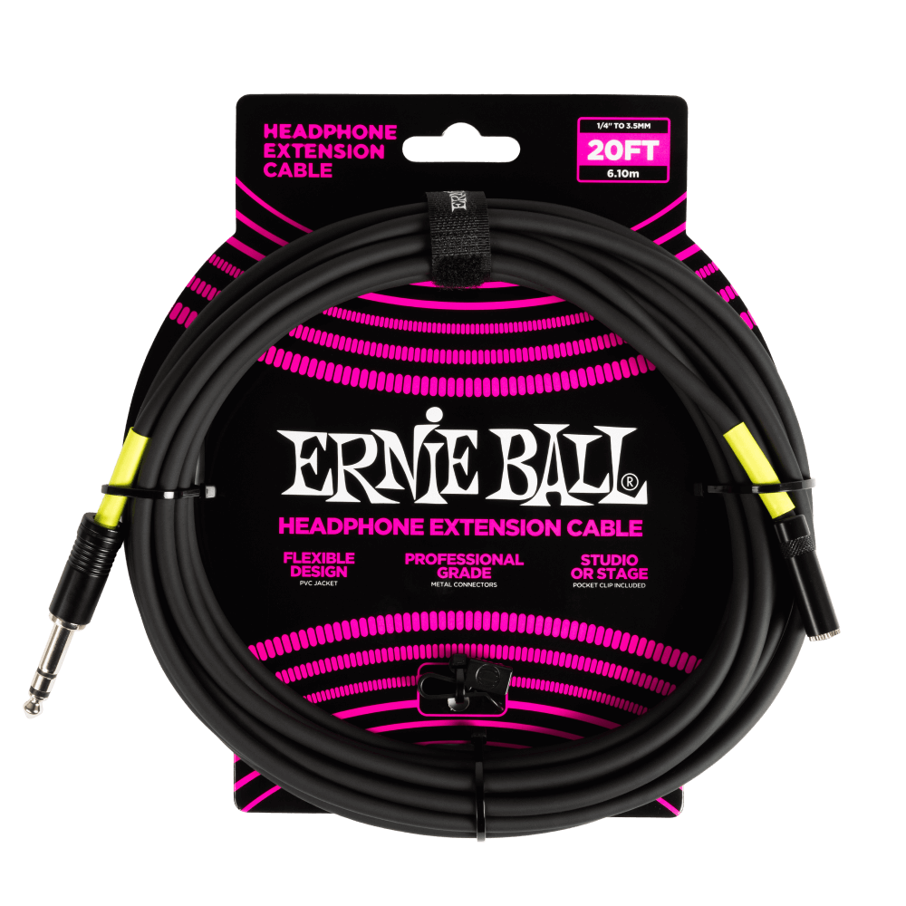 Headphone Extension Cable 1/4 to 3.5mm 20ft - Black Front