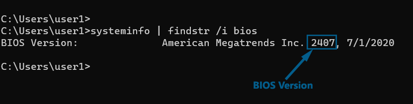CMD command to check bios version in windows