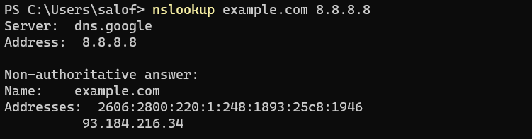 nslookup dns server address