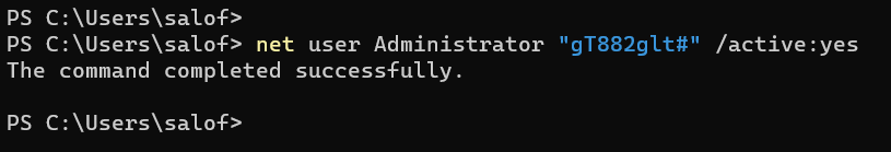 Net User enable Administrator account