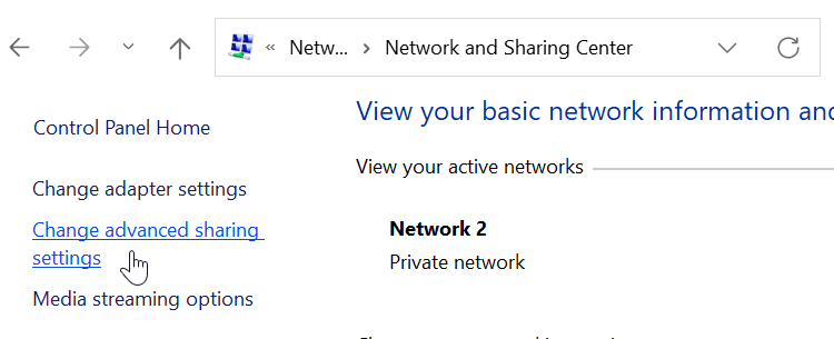 Change advanced sharing settings