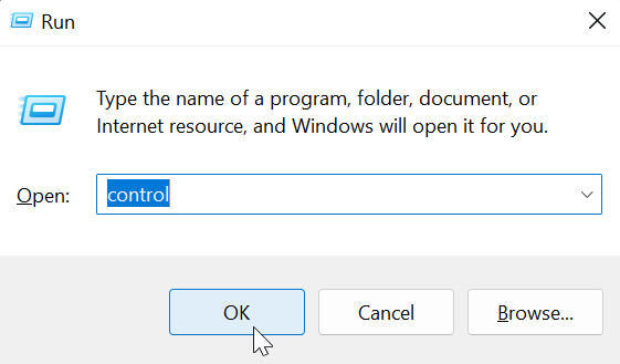 open the control panel from run dialog box