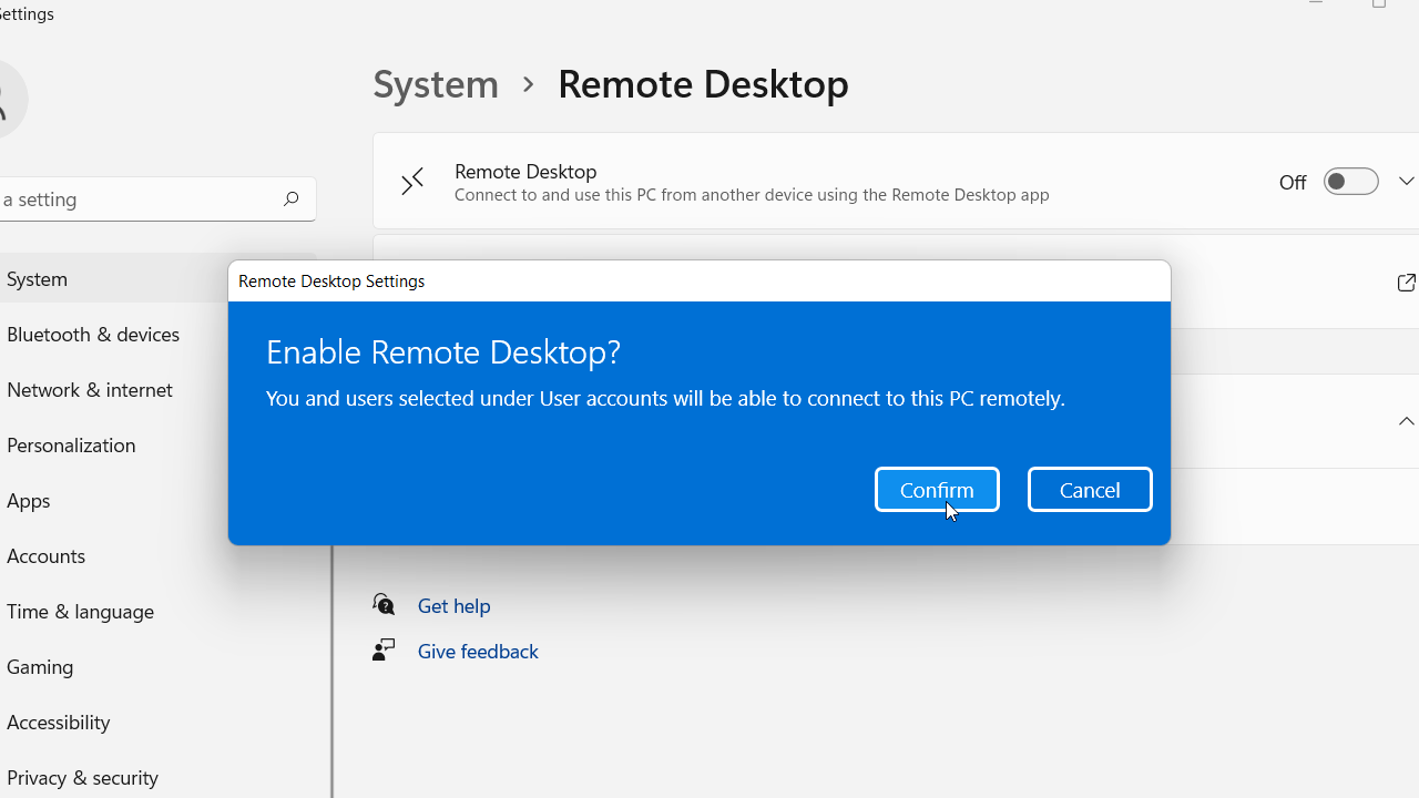 enable remote desktop windows 11