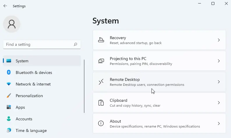 Windows 11 Remote Desktop Settings