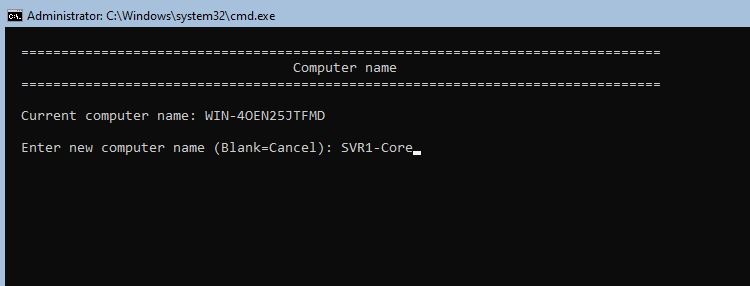 change computer name in Windows Server Core