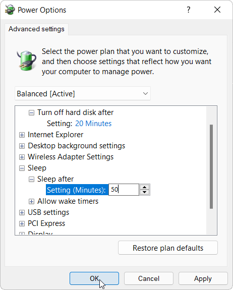 change sleep time in windows 11