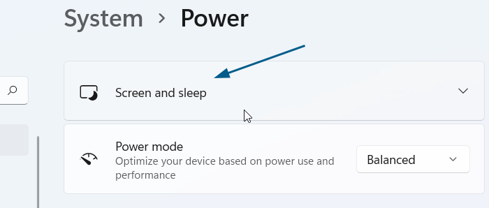 screen and sleep settings