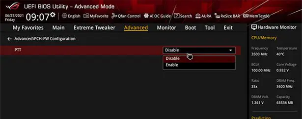 enable tpm on intel cpu