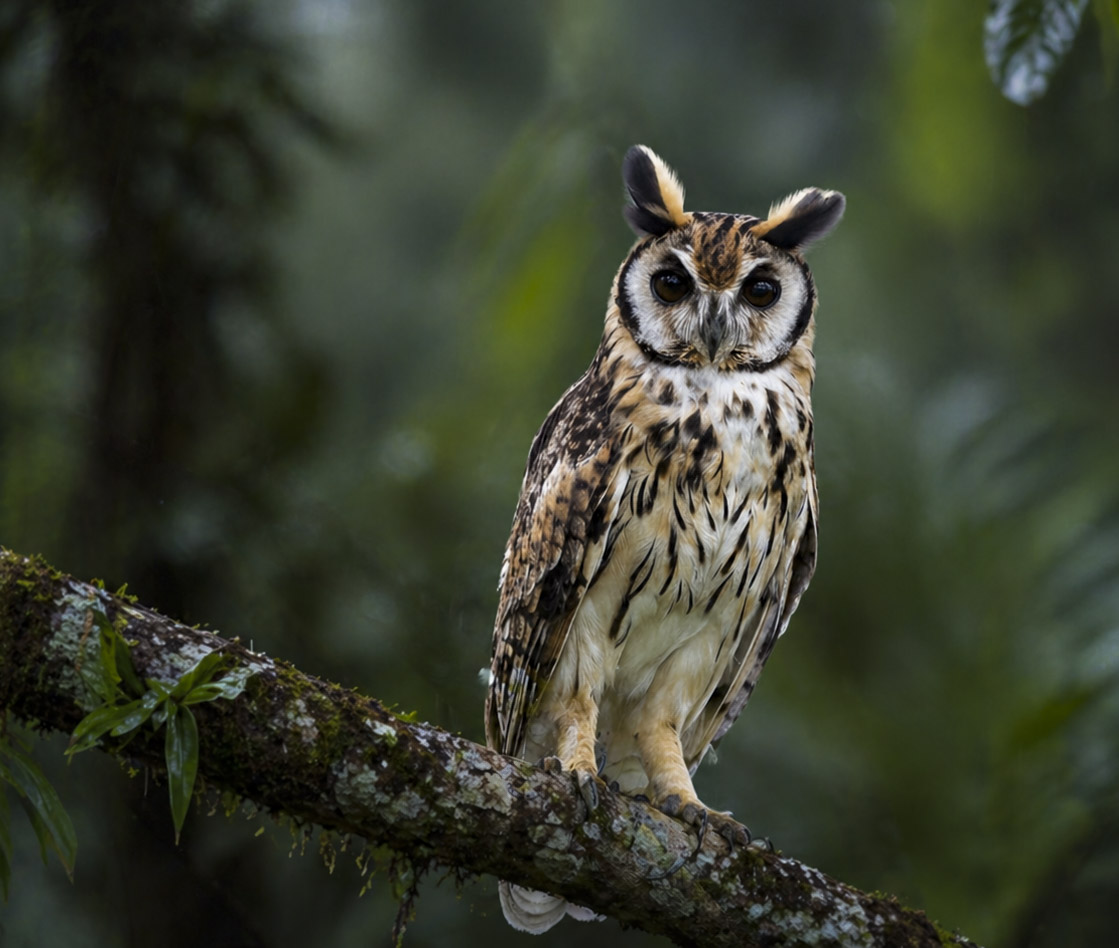 Striped owl in rainforest canopy, osa peninsula, costa rica