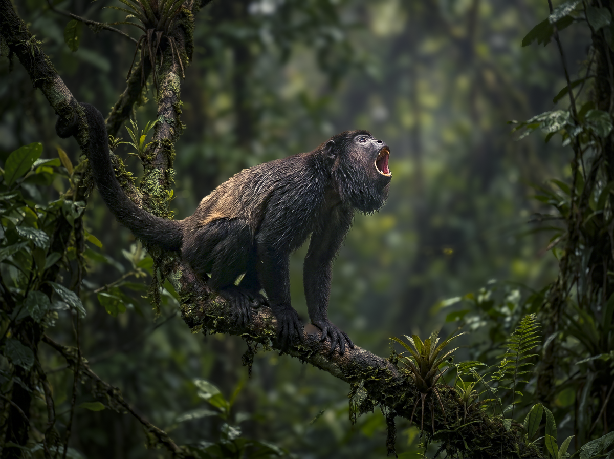 Howler monkey in tropical rainforest, osa peninsula, costa rica