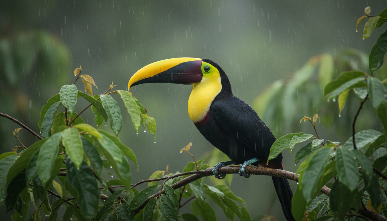 Yellow-throated toucan in rainforest canopy, osa peninsula, costa rica