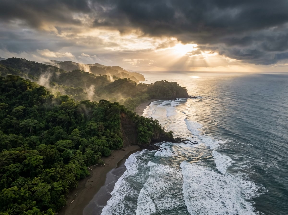 Aerial view of drone on the osa peninsula