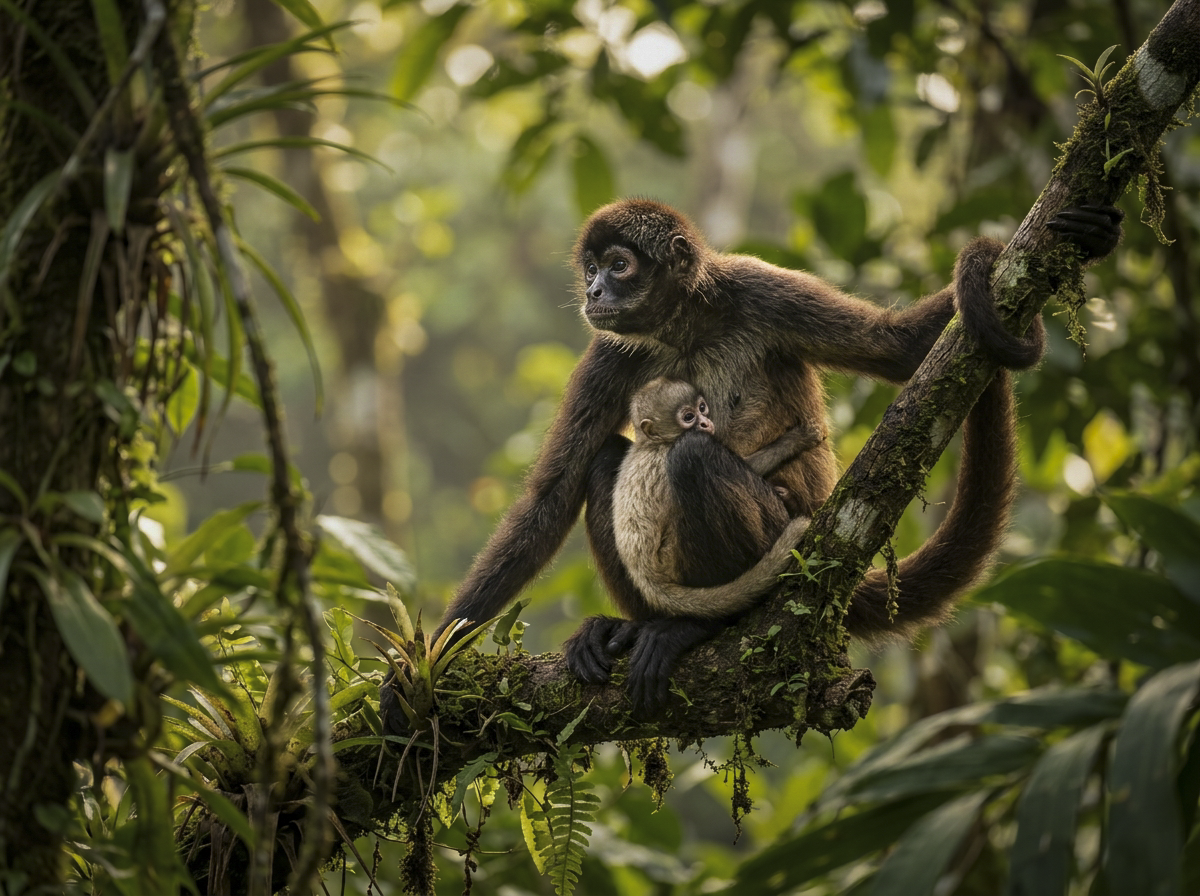 Spider monkey in tropical rainforest, osa peninsula, costa rica