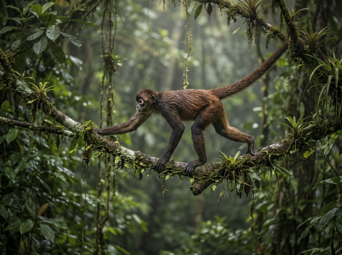 Spider monkey in tropical rainforest, osa peninsula, costa rica