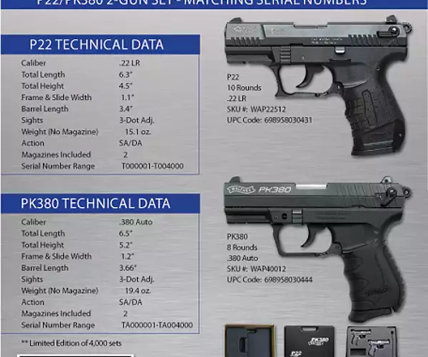 Walther Walther P22/PK380 Sets TALO special edition pistols