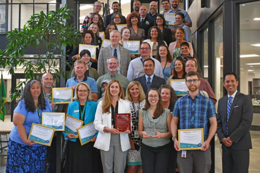 Group of Thurston County elected officials and employees gathered after an awards ceremony.