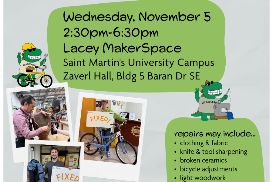 Flyer showing information about the November 5 2025 Fix-It Fair put on by Thurston County Solid Waste.