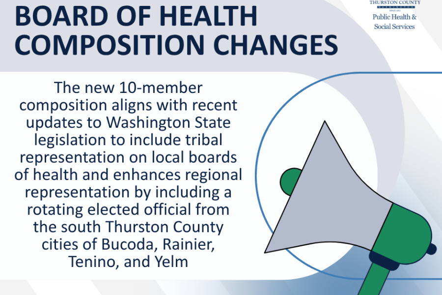 Announcement of Thurston County's new 10-member Board of Health including tribal and regional representation.