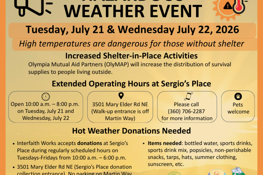 a flyer announcing a hot weather advisory in thurston county WA for July 21 & 22
